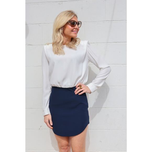NEW NWT Amanda Uprichard Baldwin Long Sleeve Mini Dress Size Small White Navy - Picture 1 of 6
